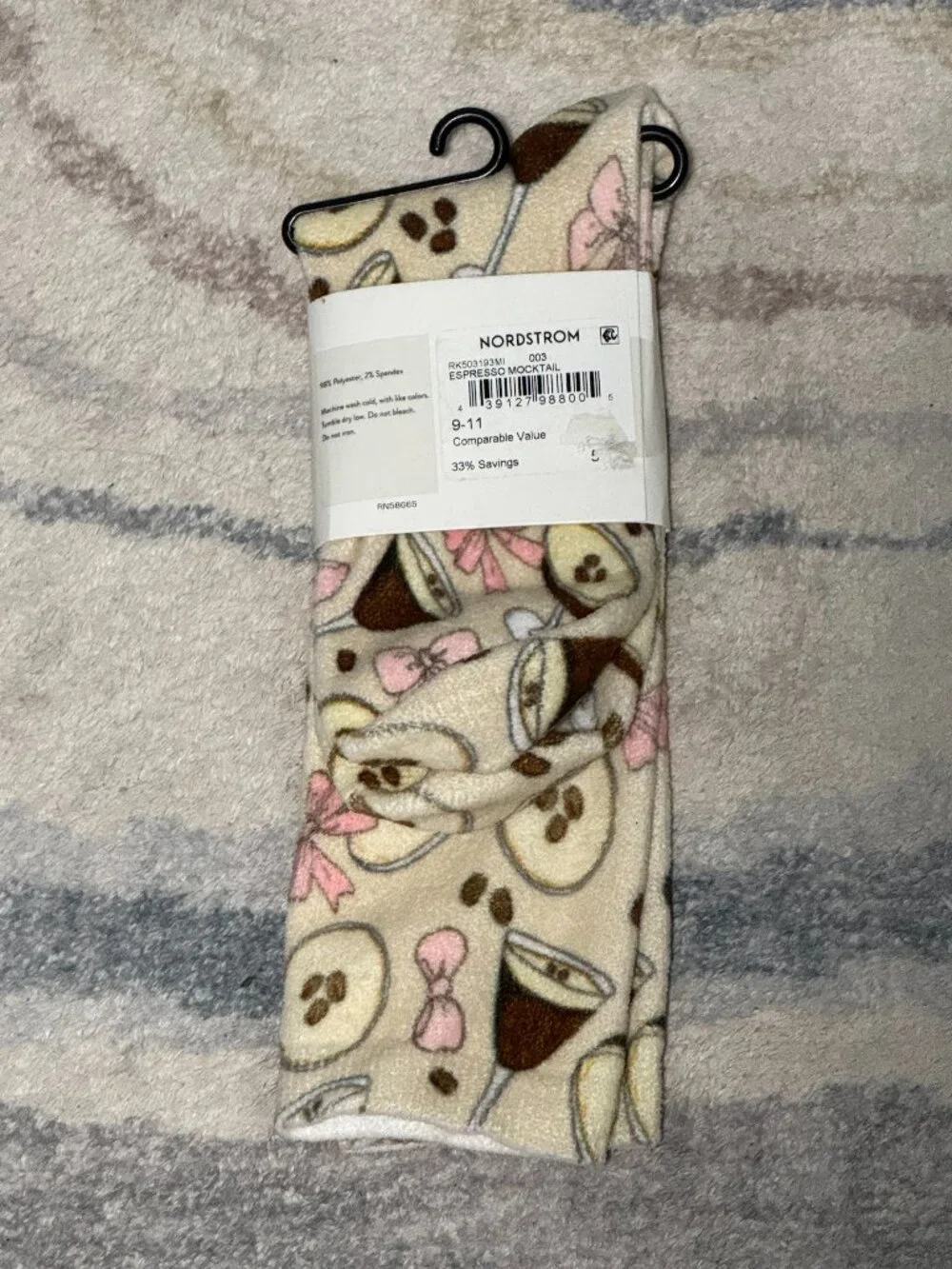 Nordstrom Rack Cozy Womens Socks 4-10 Espresso Martini Coffee beans Pink Bows